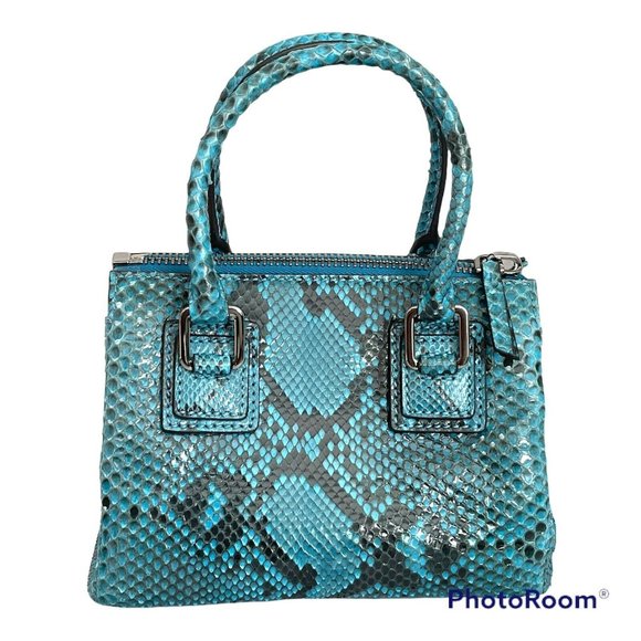 ALEXANDRA CLANCY Python Mini Ashdon Tote Crossbody Bag Blue Black Snakes Italy - Picture 2 of 12